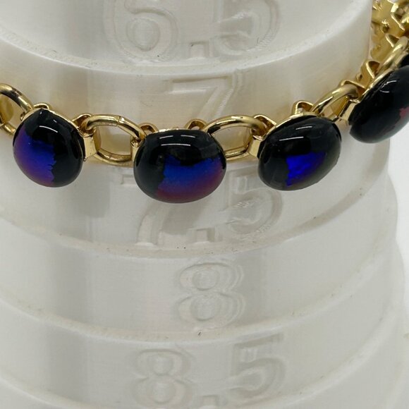 Vintage Gold-Tone Bracelet With Iridescent Dichroic Glass Beads - Picture 14 of 16